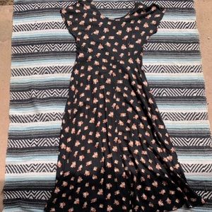 Vintage Black and Orange Floral Maxi Dress